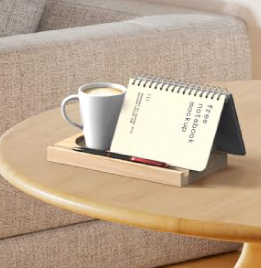Wooden Book Caddy with Tablet Ledge • Book and Tablet Holder with Mug Nook