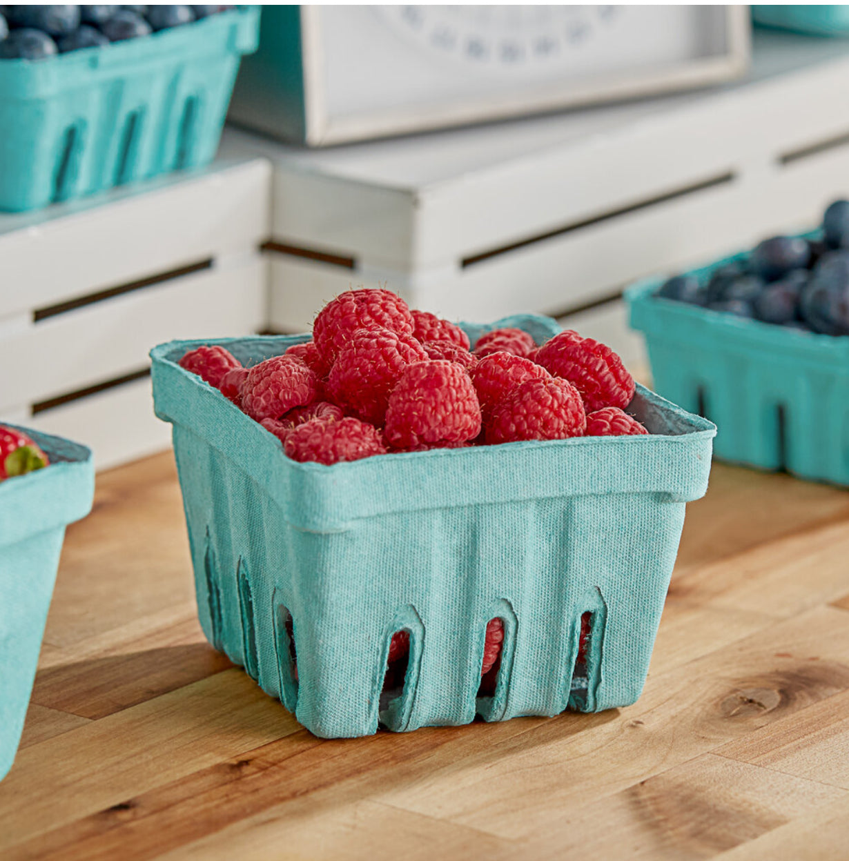 Teal Recycled Paper Pint Berry Baskets - 12 Count