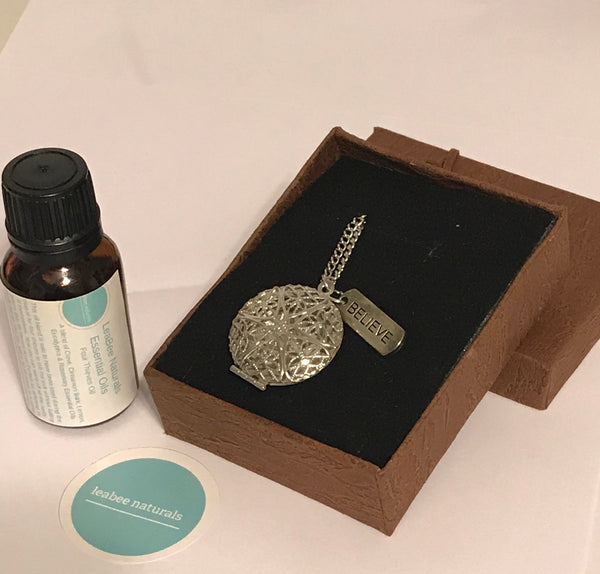 Believe Silver Plated Diffuser Necklace & Essential Oil set • 24” necklace • Aromatherapy Diffuser Jewelry Gift Set