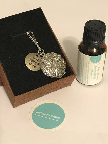 Live Laugh Love Silver Plated Diffuser Necklace & Essential Oil Set